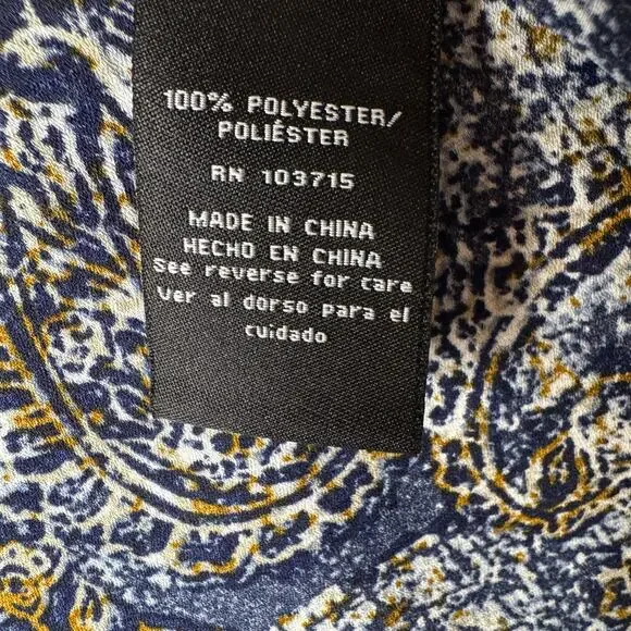 Zac and Rachel Woman Blue and Gold Paisley Blouse Roll Tab Sleeves 2X - Picture 5 of 7